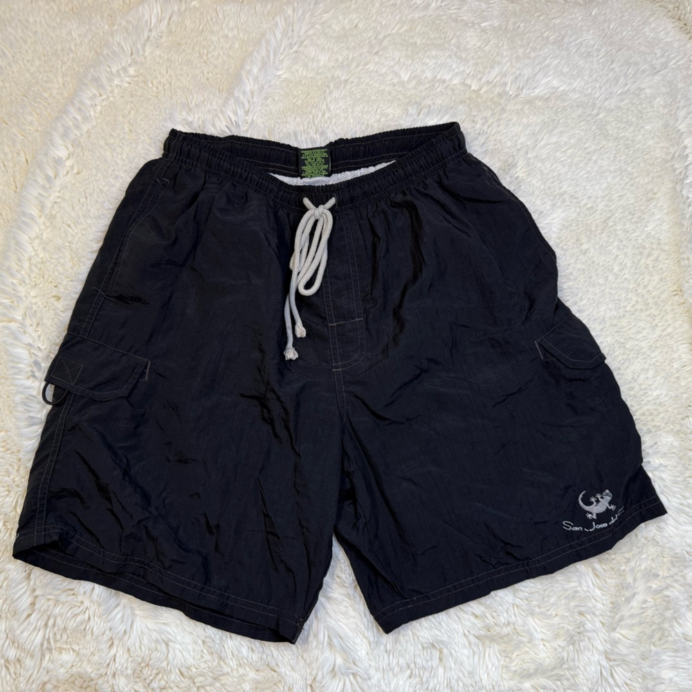 Gecko Black cargo swim shorts with mesh liner XL 7” inseam